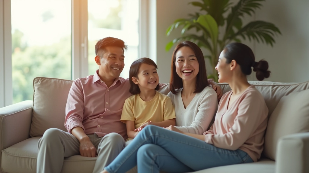 Malaysian family in comfortable home environment